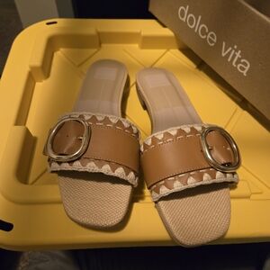 Dolce Vita Tan and Cream Buckle Sandals